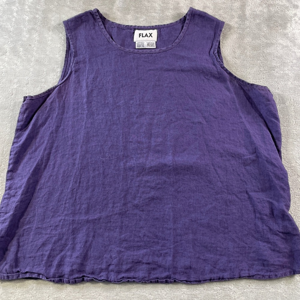 FLAX Sleeveless Tank Top Womens 1G 1X Purple Scoop Neck Lagenlook Relaxed Boho